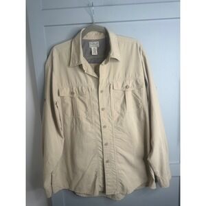 LL Bean Mens Tan Ripstop Long Sleeve Ventilated Fishing Hiking Shirt Large Reg